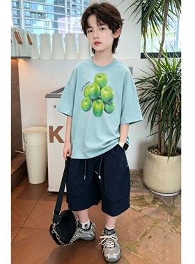 潮童青苹果T恤韩版男女童透气时尚中大童男童短袖T恤YG6921
