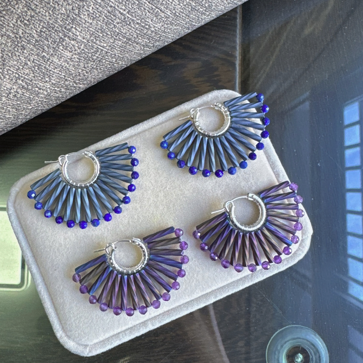 复古扇形蓝紫色耳圈耳环