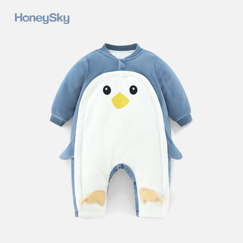 honeysky婴儿连体衣冬装保暖外出哈衣爬服男童女宝宝洋气可爱衣服