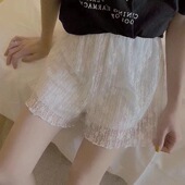 三分打底裤 防走光外穿家居裤 短 双层网纱褶皱 iamfino全蕾丝安全裤