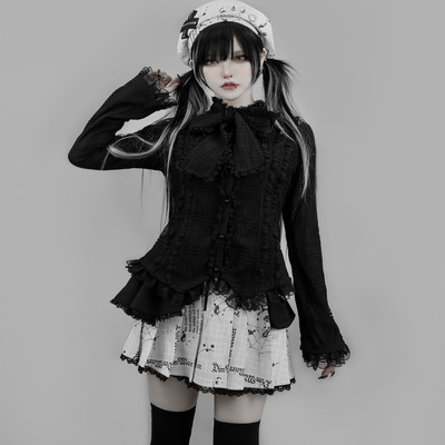 日系洛丽塔蝴蝶结收腰长袖衬衫