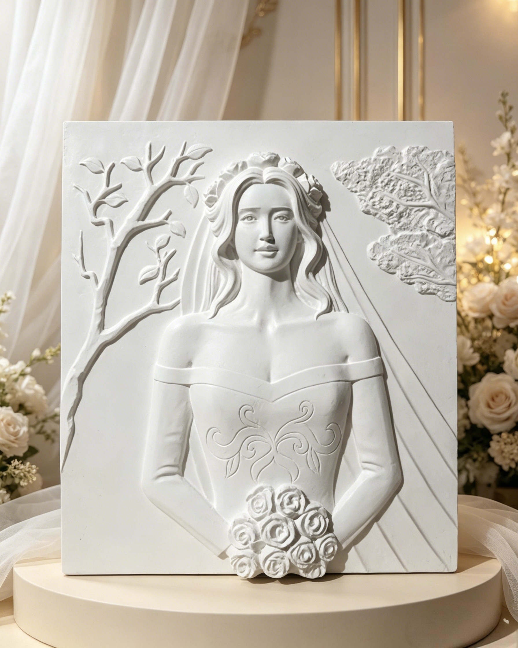 婚纱新娘立体浮雕雕塑欧式女性人物装饰 石膏装饰画
