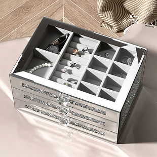 首饰收纳盒高档精致手饰品耳环项链手表盒三层大容量新款高级镶钻