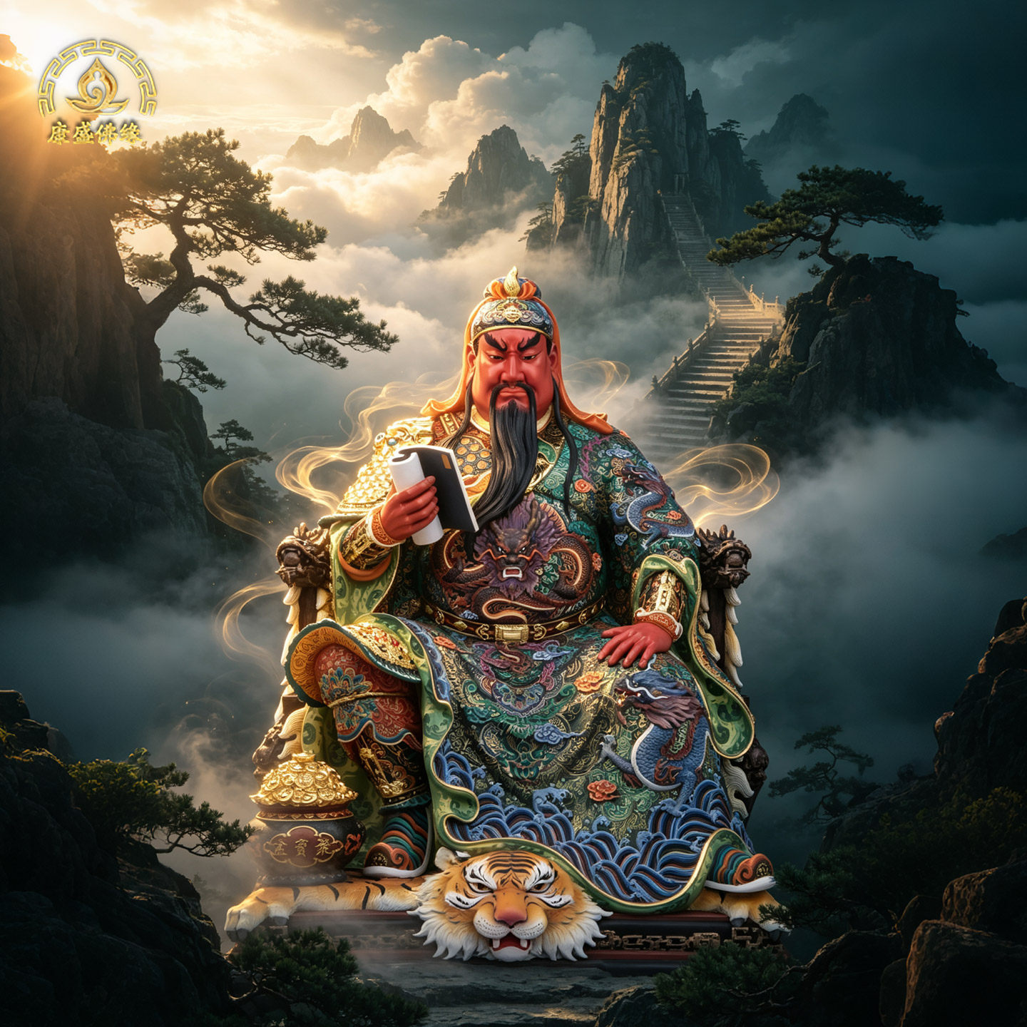 关圣帝君神像铜淳金粹彩供奉摆件