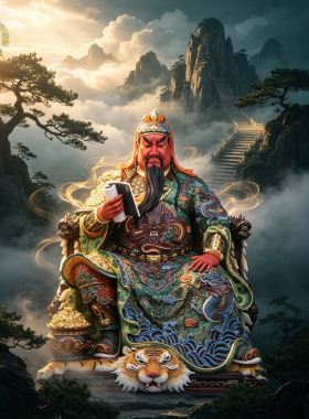 关圣帝君神像铜淳金粹彩供奉摆件