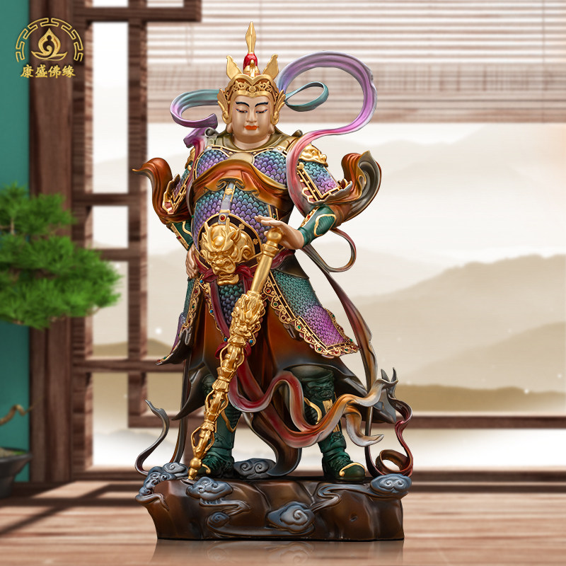 台湾铜丹彩韦陀菩萨佛像客厅摆件门神韦驮护法神像风水家居装饰品