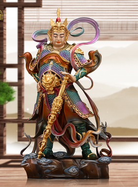 韦陀菩萨像纯铜彩绘客厅桌面摆件