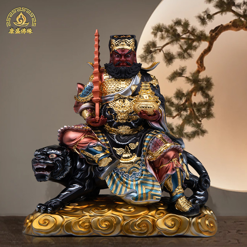 骑虎赵公明佛像武财神赵玄坛财神爷像树脂金缕彩店铺招财客厅摆放