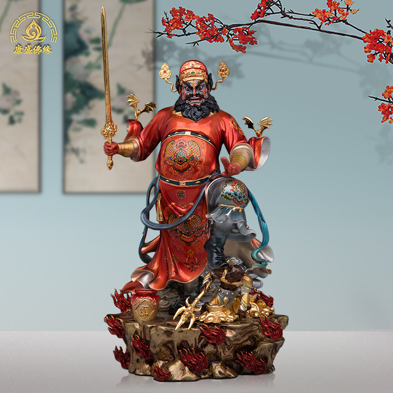 纯铜彩绘钟馗神像摆件客厅镇宅安宁天师伏魔供奉门神赐福引福归堂