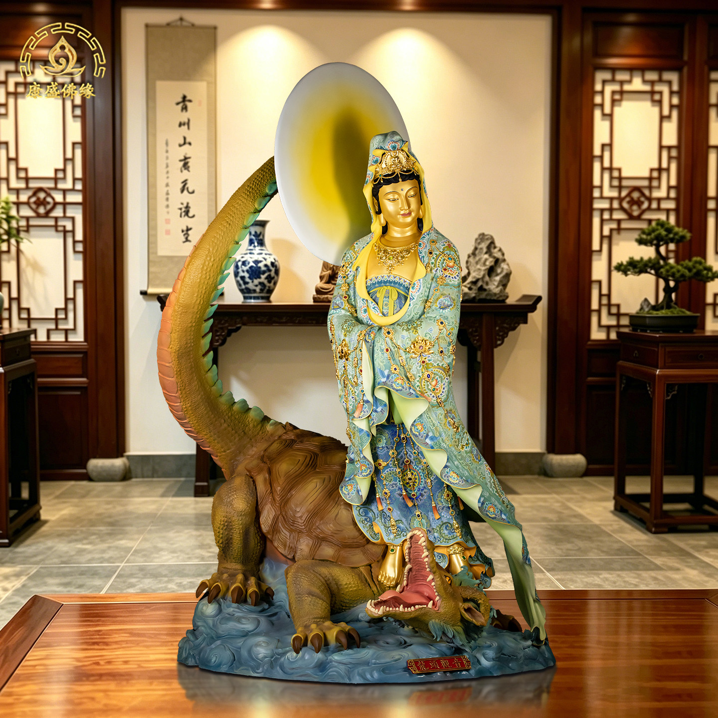 黄铜龙头观音菩萨像佛堂供奉摆件