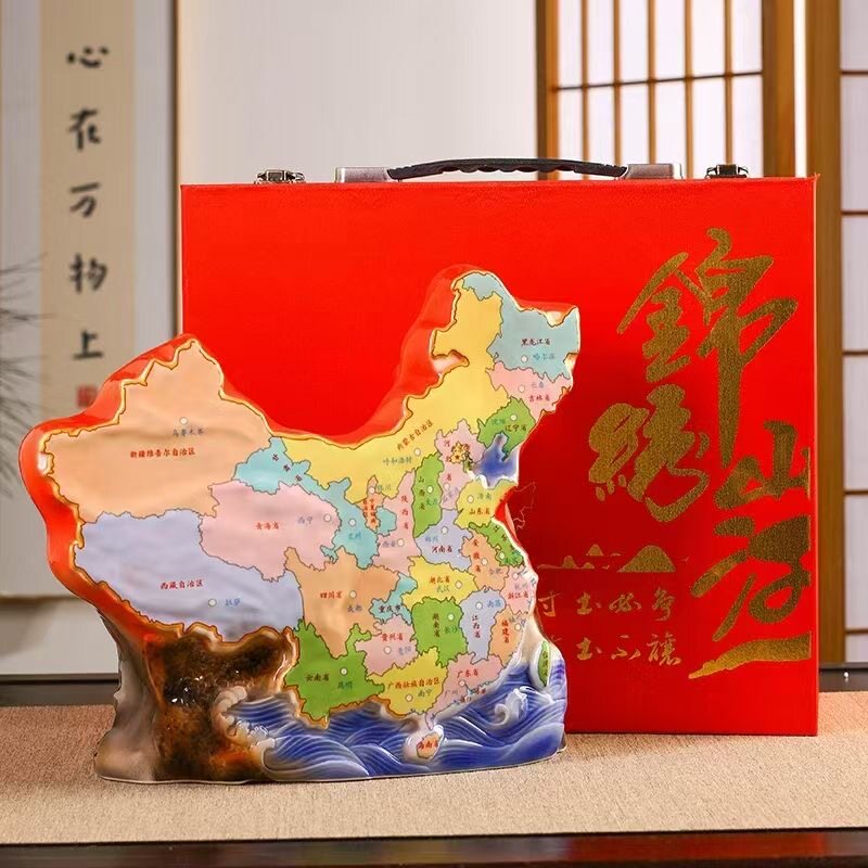 景德镇陶瓷空酒瓶 创意5斤地图家用陶瓷摆件装饰酒瓶储存密封酒坛