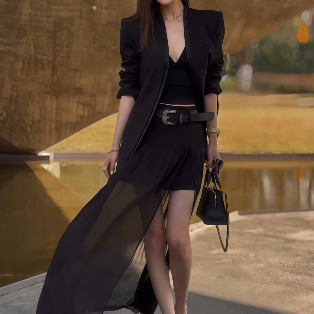 2026年夏季新款黑色西装两件套女甜酷高级感御姐干练气质半裙套装