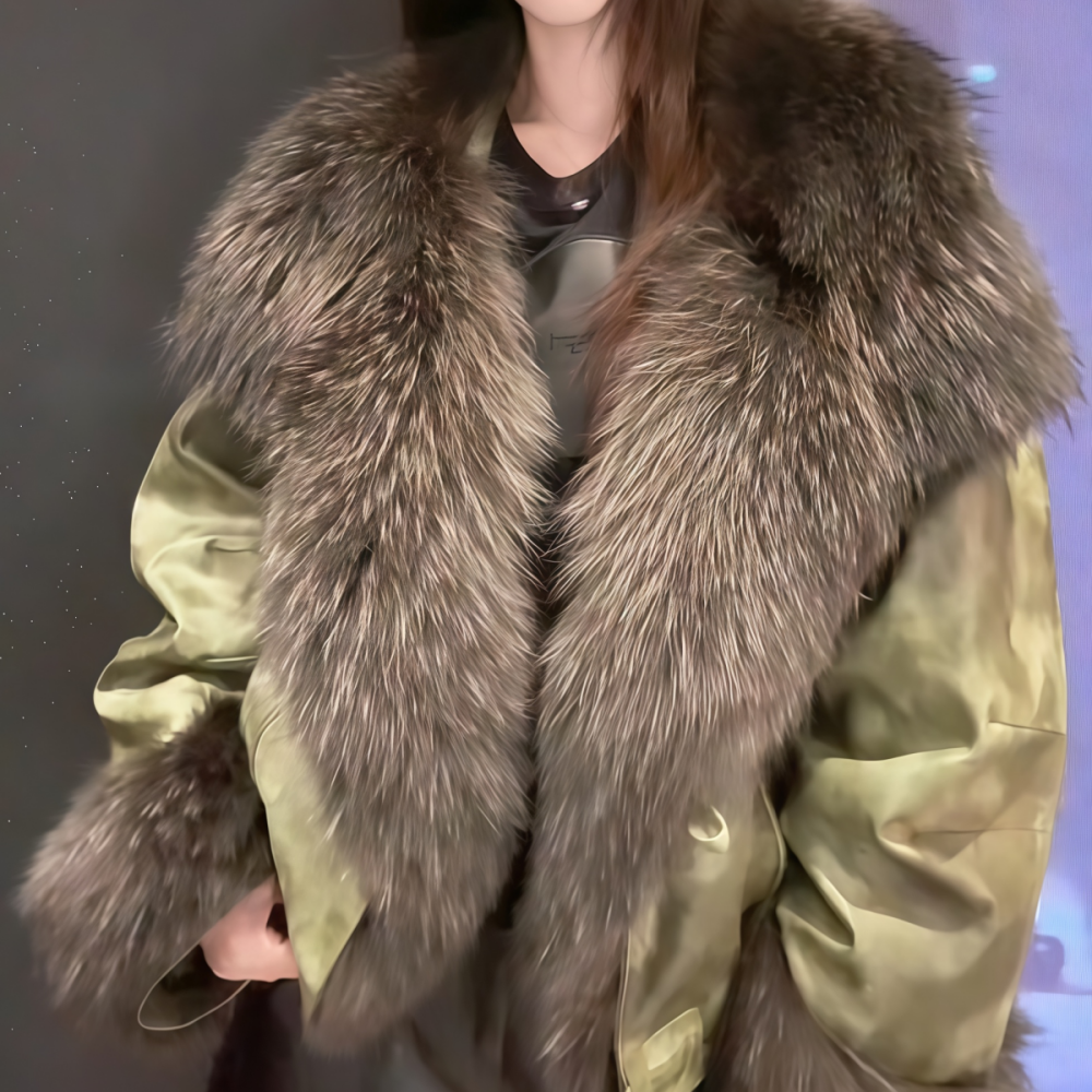 短款军绿色皮毛一体夹克款外套女