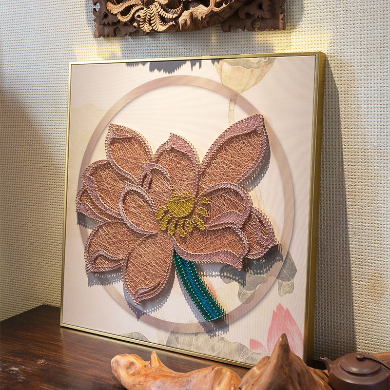 弦丝画diy手工制作材料包钉子画绕线画中式莲花送X长辈节日礼物