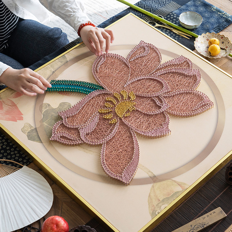 弦丝画diy手工制作材料包钉子画绕线画中式莲花送长辈节日礼物