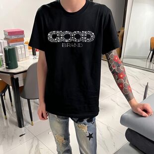 精神小伙宝石糖果GOODBRAND假日轻奢t恤缤纷满天星烫钻衣服男短袖