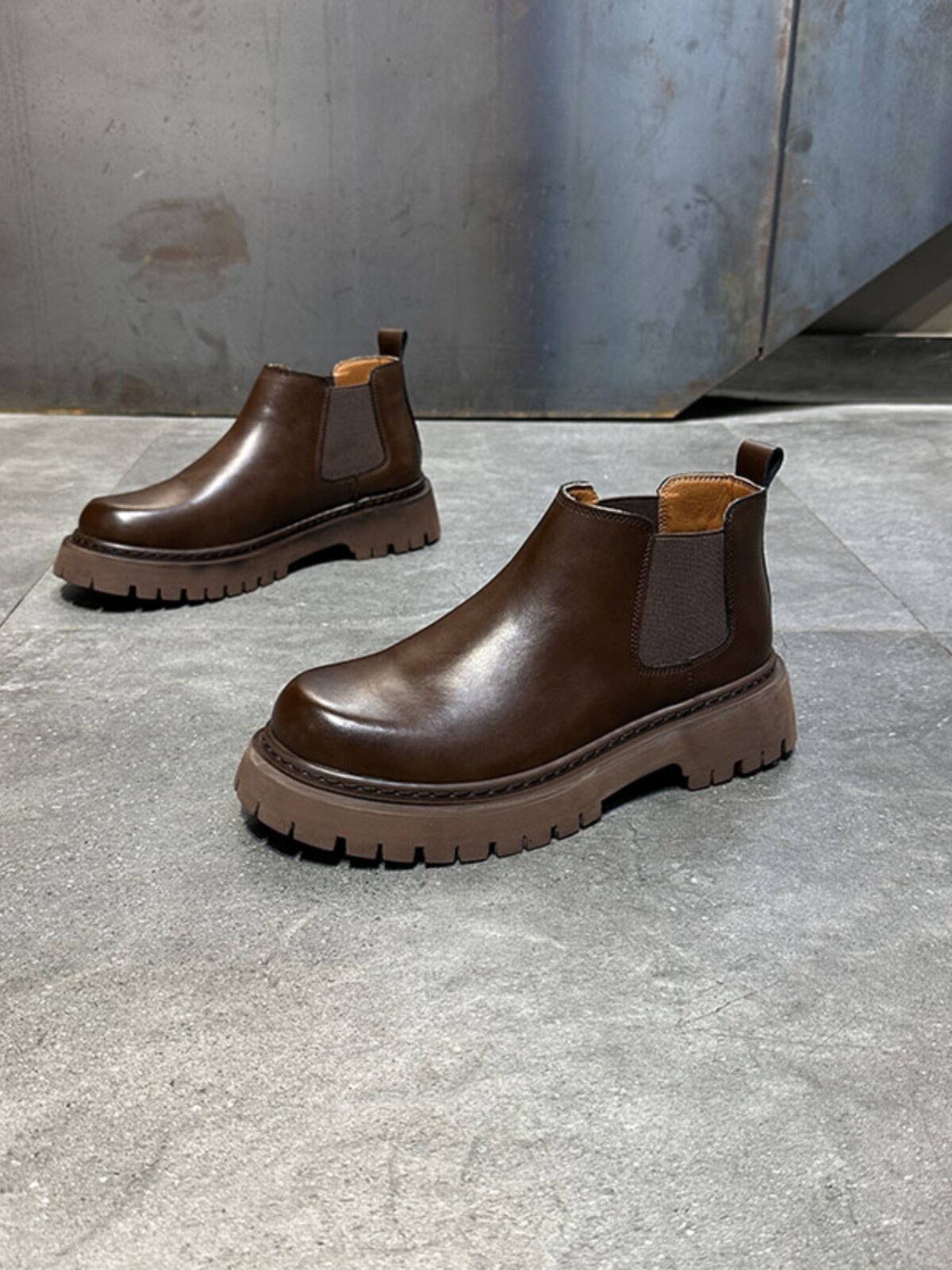 MENS SHOES FALL|WINTER 2024 NEW LEATHER BOOTS PLUS FLEECE CHELSEA BOOTS FASHION VERSATILE BIG SCALP SHOES MENS TREND CASUAL SHOES
