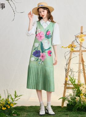 【甜甜粉丝专享】两三事 郁郁春日 复古印花假两件连衣裙