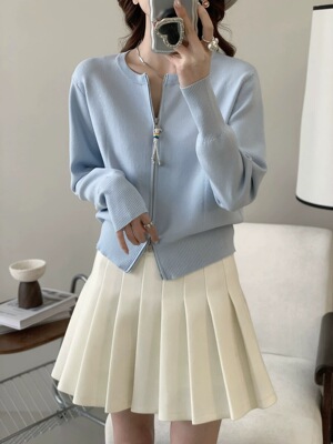 2026欧洲站针织衫女早春新款双拉链圆领长袖开衫百搭减龄显瘦上衣