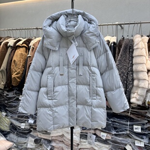 宽松白鸭绒中长款 韩版 保暖2006 新款 百搭飘带连帽羽绒服女2025冬季