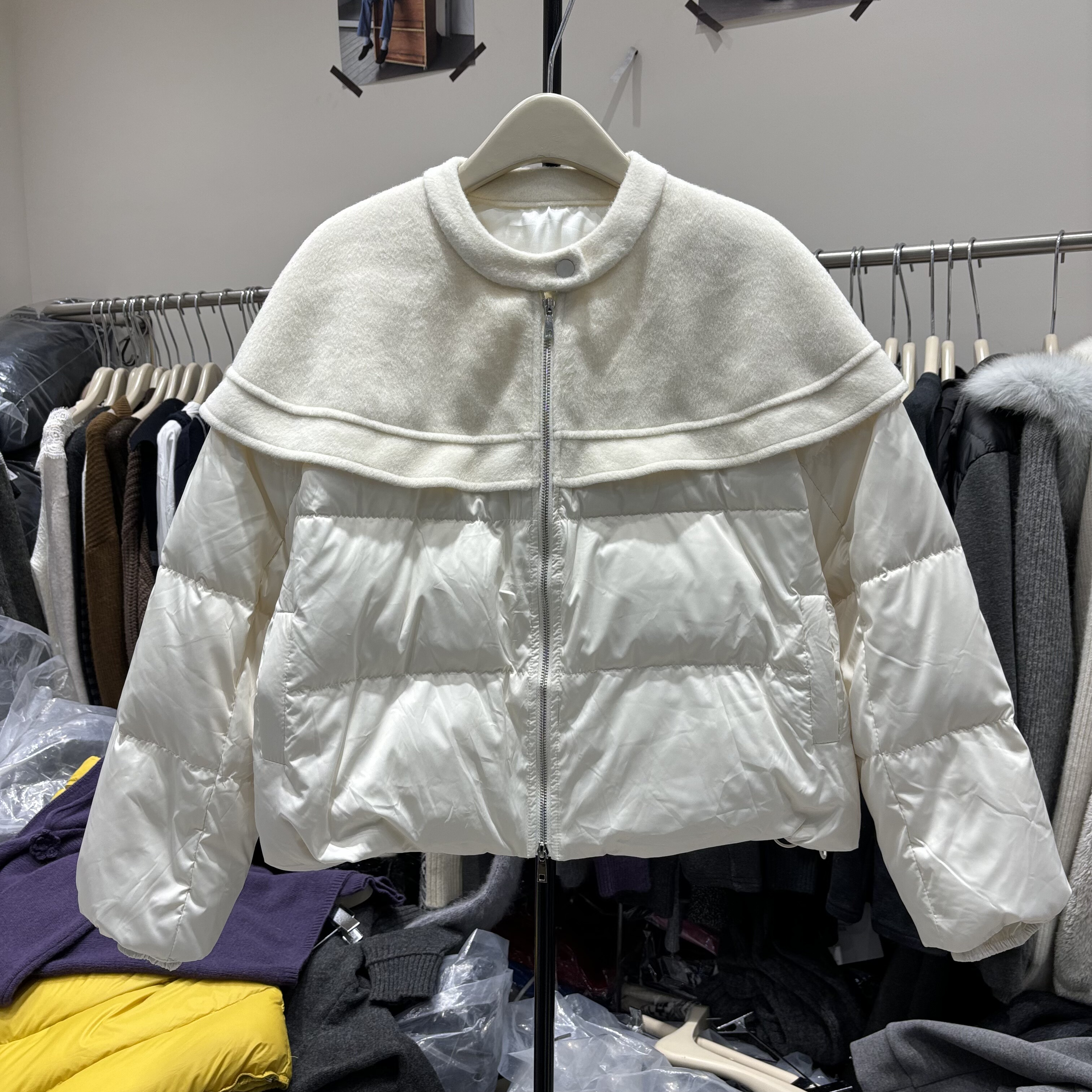 欧货25冬百搭圆领长袖拼色羽绒服女宽松显瘦休闲白鸭绒外套509