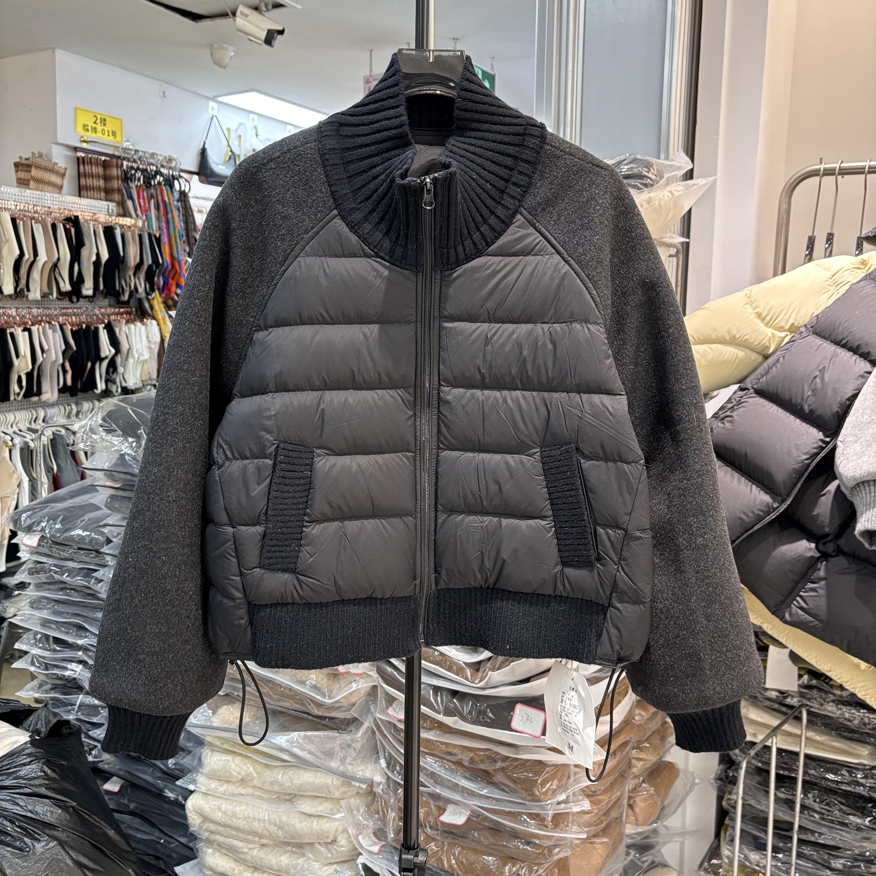 立领针织拼毛呢羽绒服假两件外套女2025冬季新款保暖上衣BLH5521