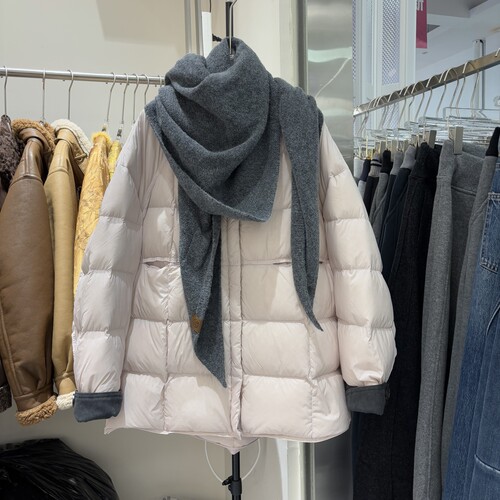 韩系圆领围巾中长款90白鸭绒羽绒服2025冬季宽松百搭保暖外套018