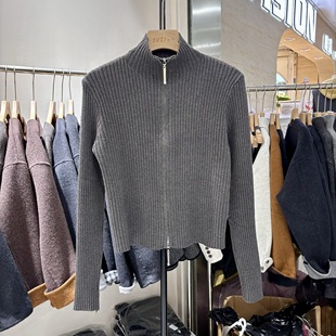 十三行2025冬装新款坑条高领针织开衫小个子修身显瘦短款毛衣2589