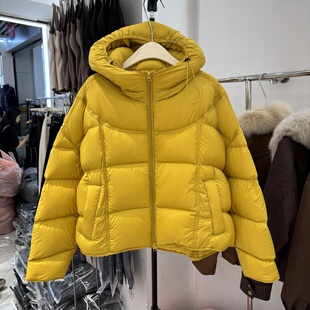 云朵泡芙白鸭绒羽绒服短款2025冬季新款小个子连帽面包服外套008