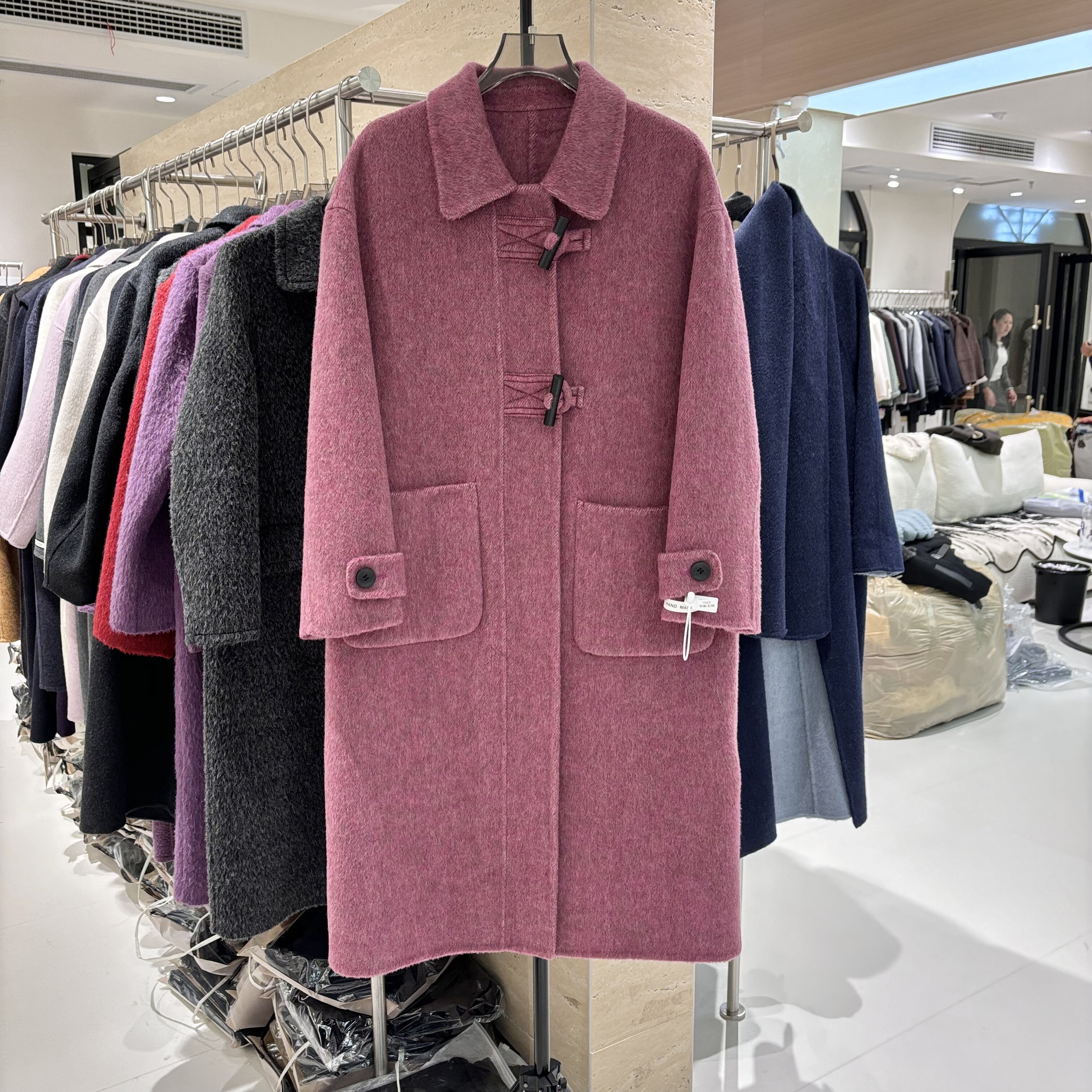 2025秋冬新款韩宽松时尚娃娃领双面羊毛大衣女中长款毛呢外套7