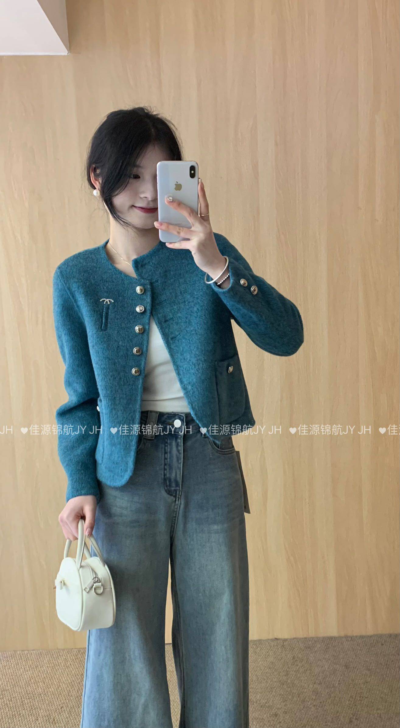 名媛气质小香风毛呢外套女冬款百搭简约显瘦单排扣双面绒大衣6098