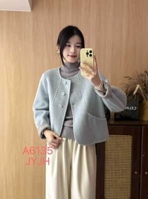 韩国2025新款三粒扣前短后长双面羊毛大衣女短款毛呢外套6135