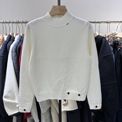 欧洲站2025秋冬季新款简约纯色半高领纽扣百搭针织衫软糯毛衣2588