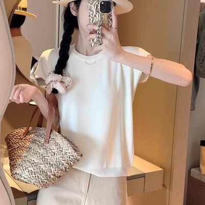 通勤风圆领短袖针织衫女2026春季新款宽松百搭显瘦薄款上衣潮9507