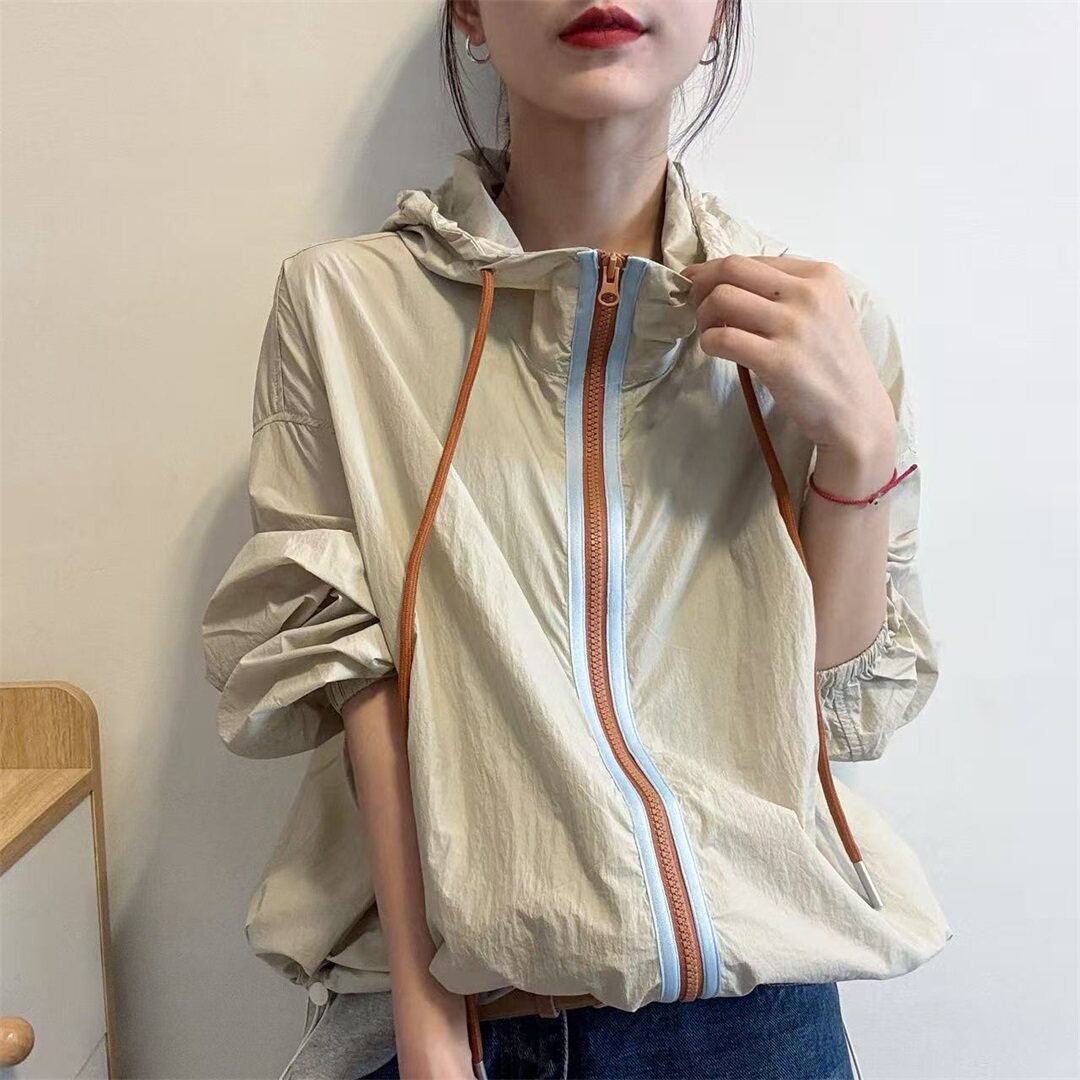 百搭连帽撞色拉链防晒衣女2026夏季新款宽松外套时尚休闲薄款夹克