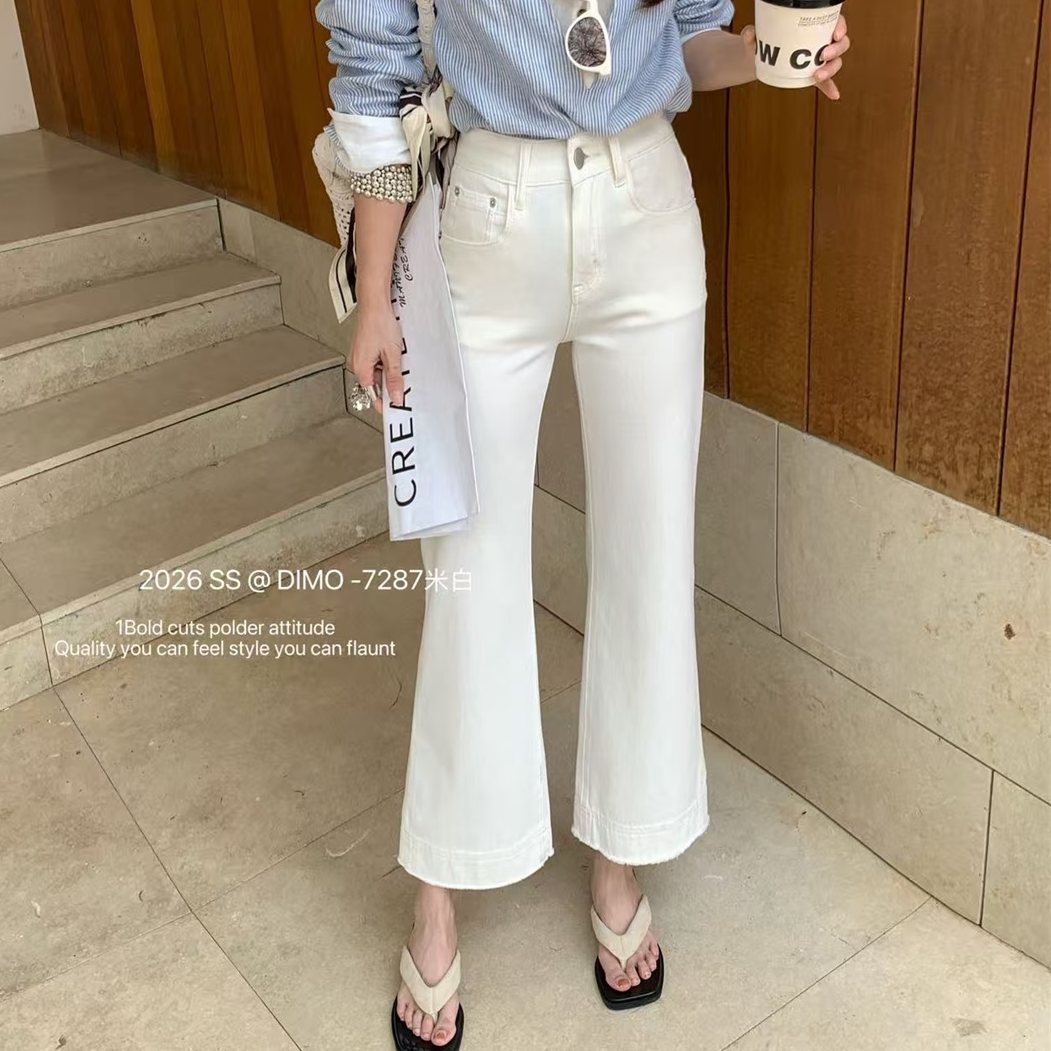 2026春季新款高腰微喇牛仔裤女欧货九分显瘦百搭小个子法棍裤7287