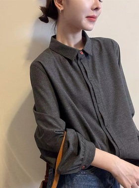 韩版简约翻领丝绒衬衫女冬季新款加厚长袖百搭洋气通勤上衣31213