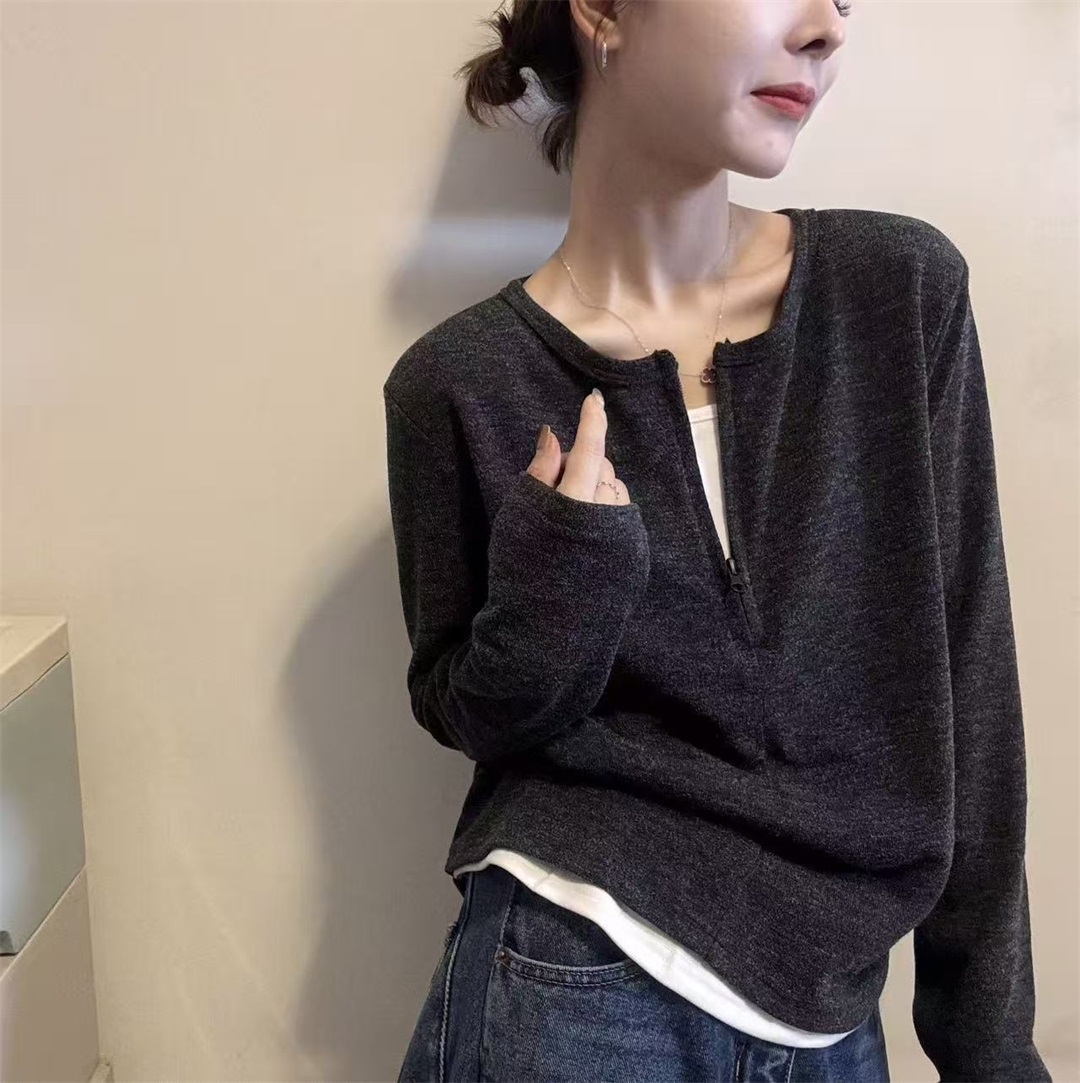2025早秋时尚百搭圆领长袖针织衫女欧洲站正品假两件上衣潮31009
