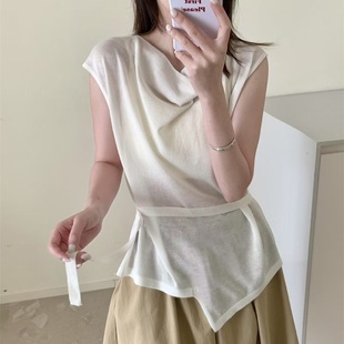 029 2025早秋新款 时尚 百搭圆领高级感针织衫 女欧洲站系带上衣潮22