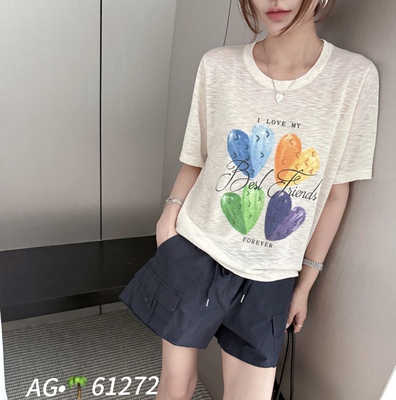 糖果色爱心图案高级短袖T恤女2026夏季宽松百搭针织衫上衣my61272