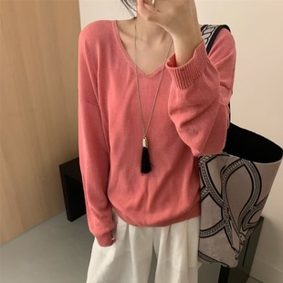 显瘦上衣潮53001 2025早秋新款 时尚 百搭V领高级感针织衫 女韩系正品