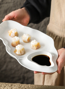 陶瓷盘子酒店菜盘子母盘白灼虾盘带蘸料碟家用创意饺子盘子带醋碟