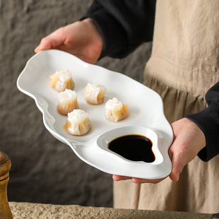 陶瓷盘子酒店菜盘子母盘白灼虾盘带蘸料碟家用创意饺子盘子带醋碟