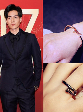 钛钢开口送戒指钉子手镯王源同款