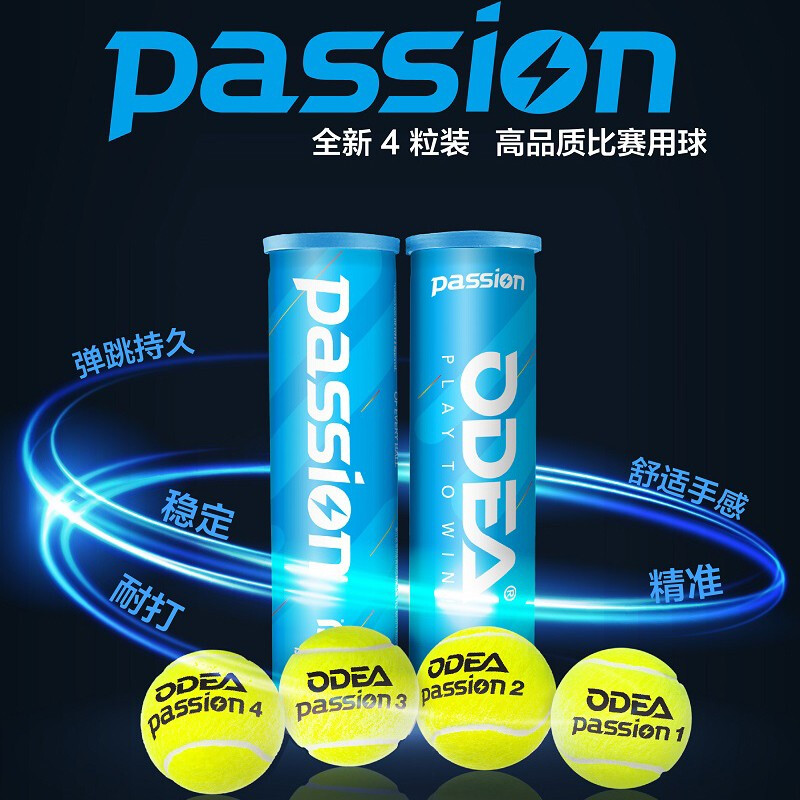 Odear欧帝尔网球耐打手感好AIR四粒胶罐专业比赛训练用球Passion