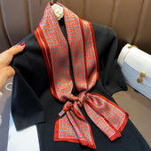 高端真丝100%桑蚕丝丝巾女士红色长条飘带领巾护颈椎妈妈包包绑带