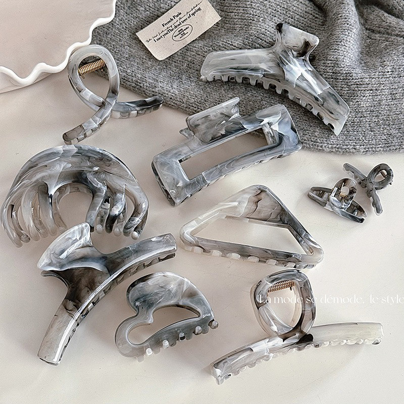 新中式晕染水墨风大号发夹女小众设计抓夹早春鲨鱼夹子发饰发抓