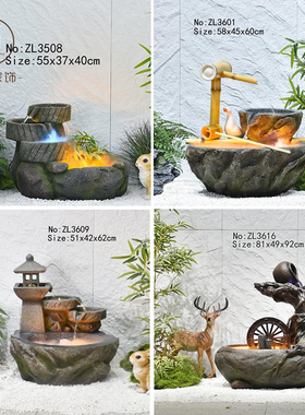 禅意新中式假山流水摆件造景装饰