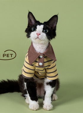 HOiii PET美式校园polo衫德文猫衣服无毛猫卫衣条纹可爱好穿秋冬