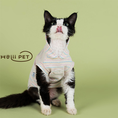 HOiiiPET蓝粉条纹德文猫衣服